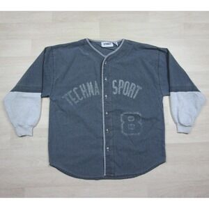 Vintage 90s Gitano Techna Sport Jersey Shirt Mens (L) Gray Button Up Baseball